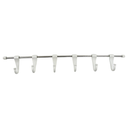 Stainless Steel Utensil Hanger Rail Nail Free Wall Mount with 2 Magic Stickers & 6 Plastic Hooks For Kitchen (X472)