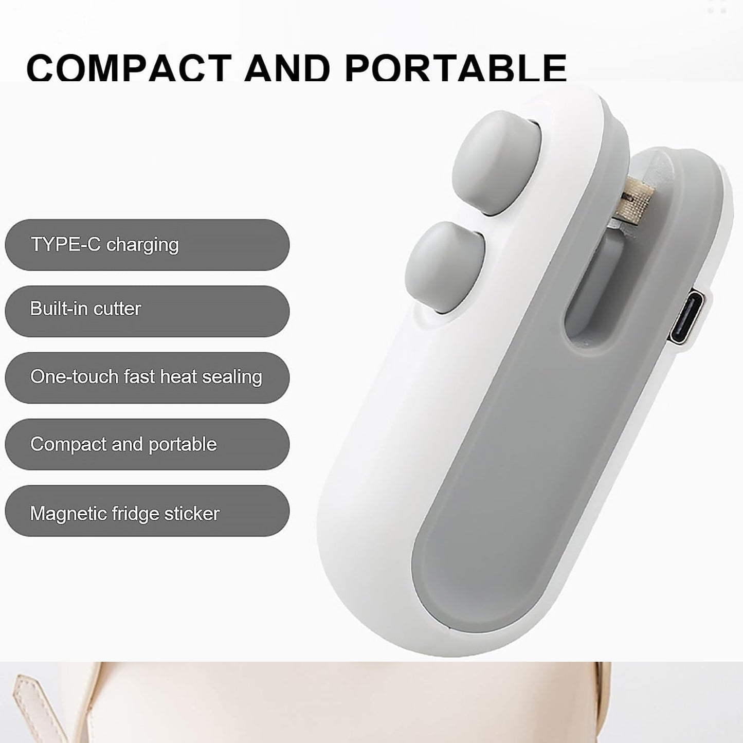 Mini Bag Sealer, 2 in 1 Seal & Cutter Heat Sealers, TYPE-C USB Charging (1/5-X262)