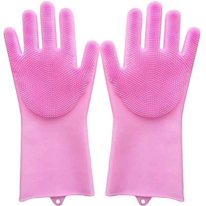 Dishwashing Gloves with Scrubber| Silicone Cleaning Reusable Scrub Gloves  (1 Pair, 250 Gm) (X460)