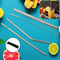 Reusable Stainless Steel Straws with Travel Case Cleaning Brush Eco Friendly Extra Long Metal Straws Drinking Set of 4 (2 Straight straws, 1 Bent straws, 1 Brush) (MKK+X63)