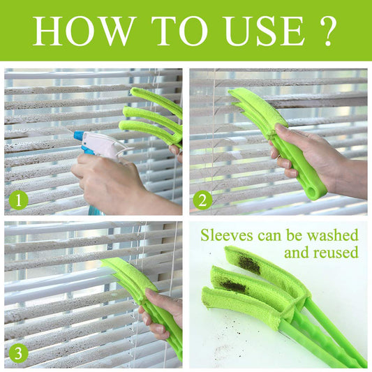 Window Blind Cleaner Duster Brush with Microfiber Sleeves - Blind Cleaner Tools for Window Shutters Blind Air Conditioner Jalousie Dust (MKK-X42)