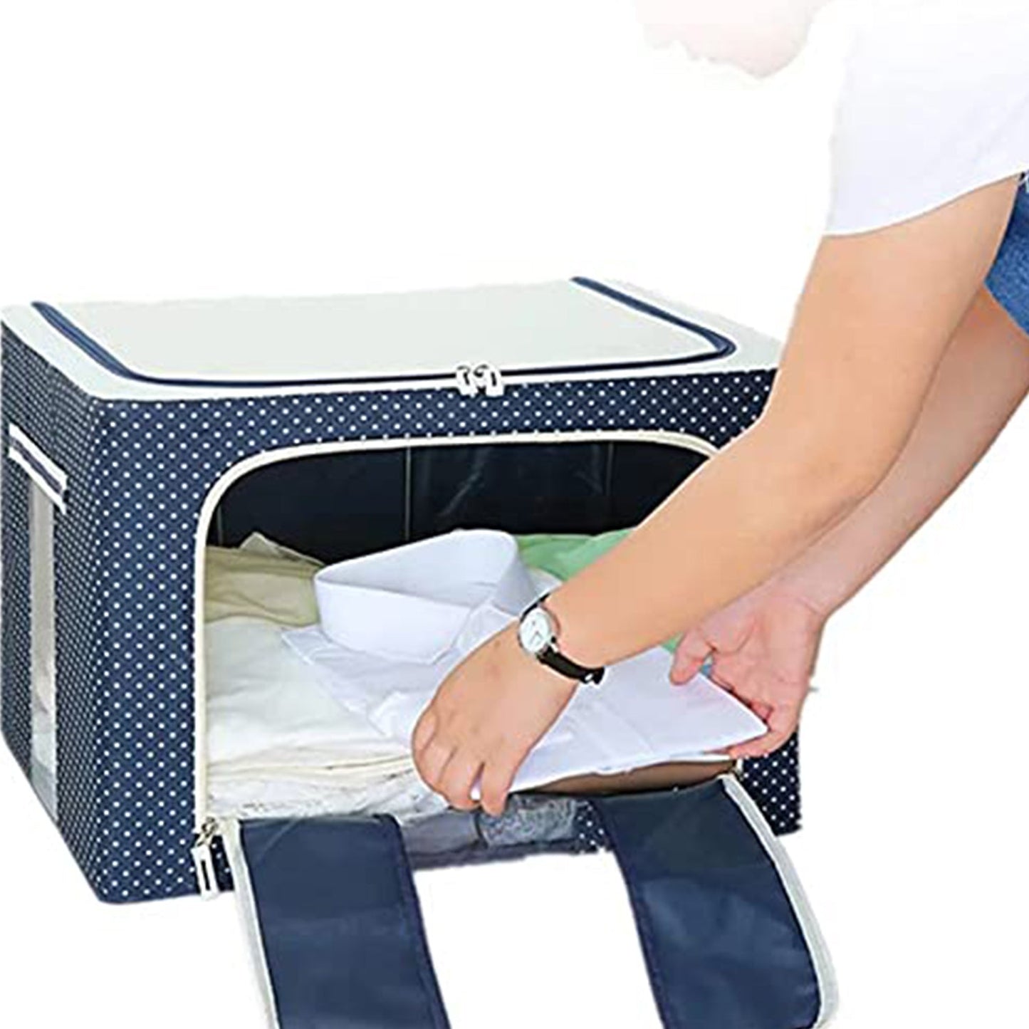 Foldable Steel Frame Clothes Living Storage Organizer Handled Bag (X502)