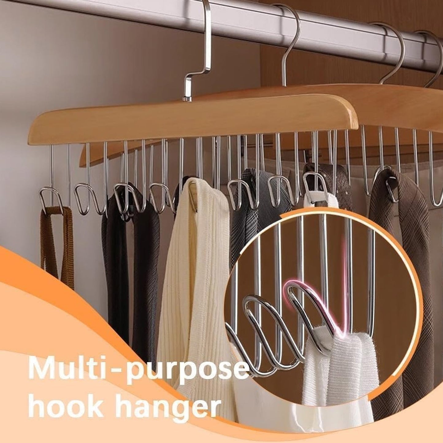 Space Saving 8 Hooks Wooden Hangers (1 Pc) (X760)