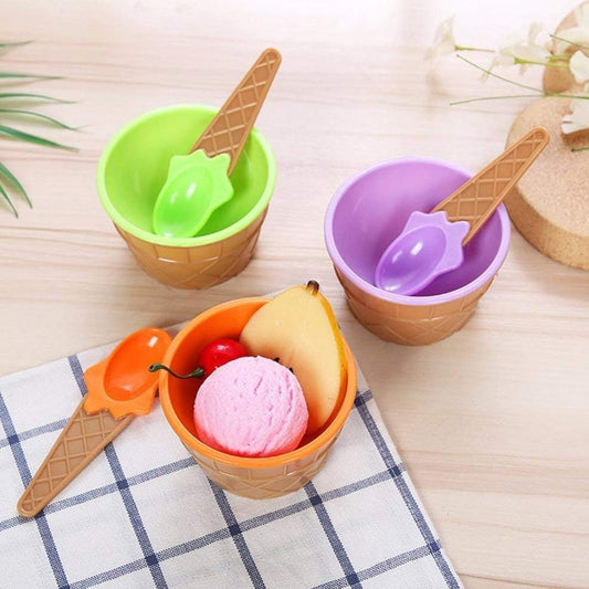 Ice-Cream Waffle Spoon Bowel Cup Set | Premium ice Cream Set | Ice-Cream Bowel with Spoon | 6 units Couple Bowl Set | Color Box (X937)