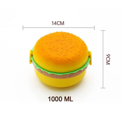 Burger Shape Lunch Box Plastic Lunch Box Food Container Sets Double Layer Lunchbox 1000ml With 2 Spoon Applicable to Kids and Elementary School Students (X606)