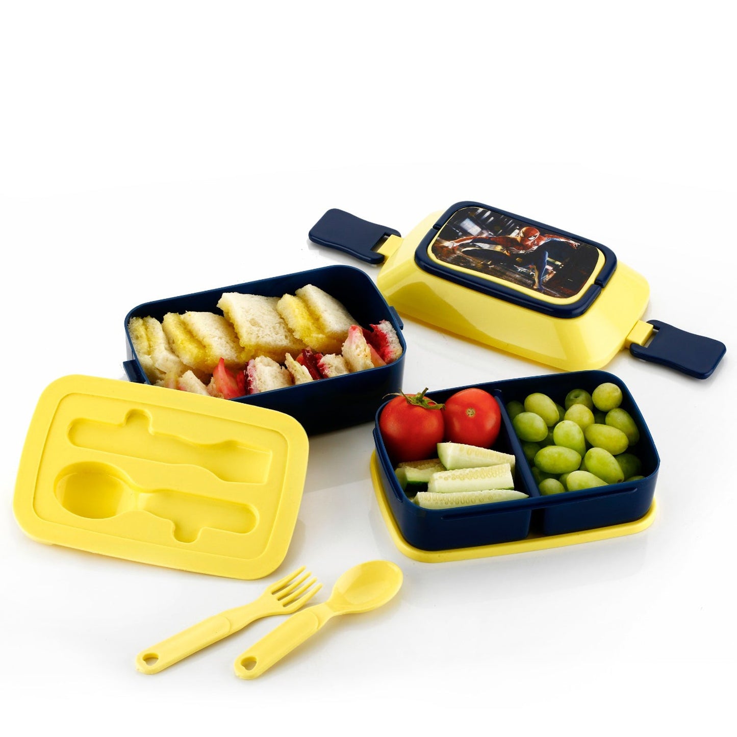 MKK-13- Double Layer Lunch Box Stylish Lid Lunch Box With Fork & Spoon Lunch Box For Children School Lunch Box 