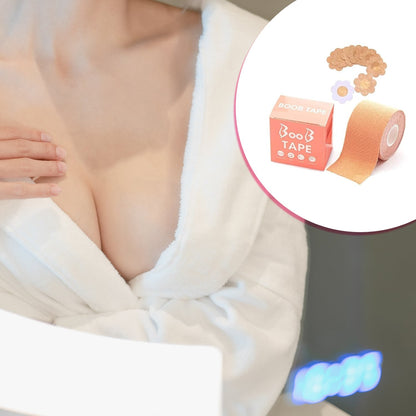 MMK-20-Boob Tape with Nipple Covers: Cotton, Breathable, Lift & Support (5m, 10 Pairs)