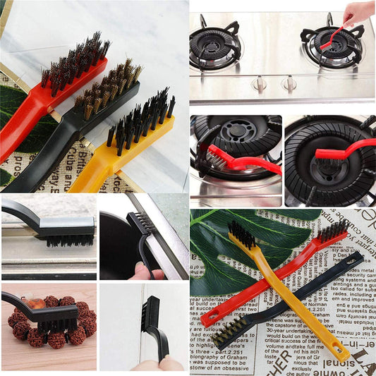 3pc Mini Wire Brush Set Brass Nylon Stainless Steel Bristles Household Cleaning Brush (3 Pcs Set)(X242)