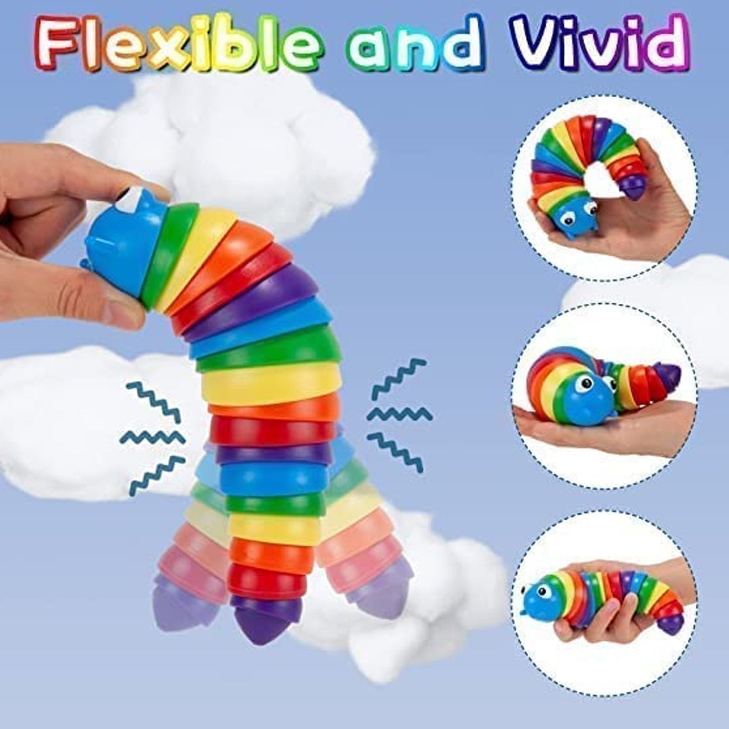 MKK-43-3D Rainbow Color Plastic Slug Fidget Toys, Stress Relieving Toy, Sensory Slug Toy for Boys and Girls, Finger slug Toy, for Autistic, Caterpillar Fidget Toys Stress Relief Gifts for Toddlers Kids Adults  (1 Pc)