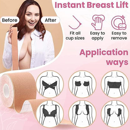 MMK-20-Boob Tape with Nipple Covers: Cotton, Breathable, Lift & Support (5m, 10 Pairs)