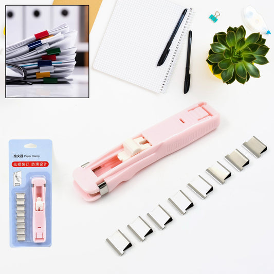 Portable Paper Clamp With 8 Pcs Clip Dispenser Handheld Paper Fast Clam (1 Set) (X510)