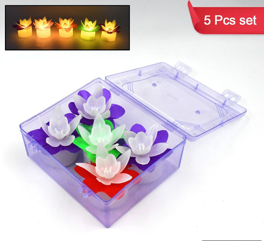 Decoration Candles/Led Diwali Decor Lotus Flower Candle (5 Pc)