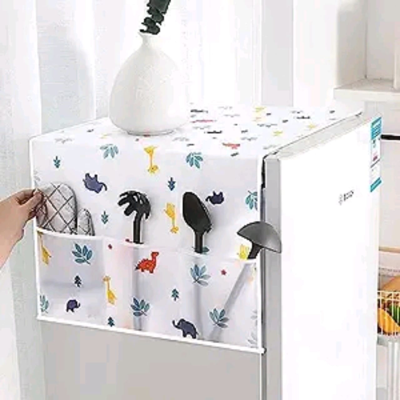 Printed Fridge Cover for Top with 6 Utility Pockets (B5)2-X116)