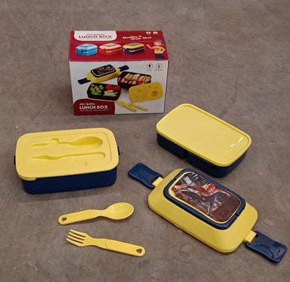 MKK-13- Double Layer Lunch Box Stylish Lid Lunch Box With Fork & Spoon Lunch Box For Children School Lunch Box 