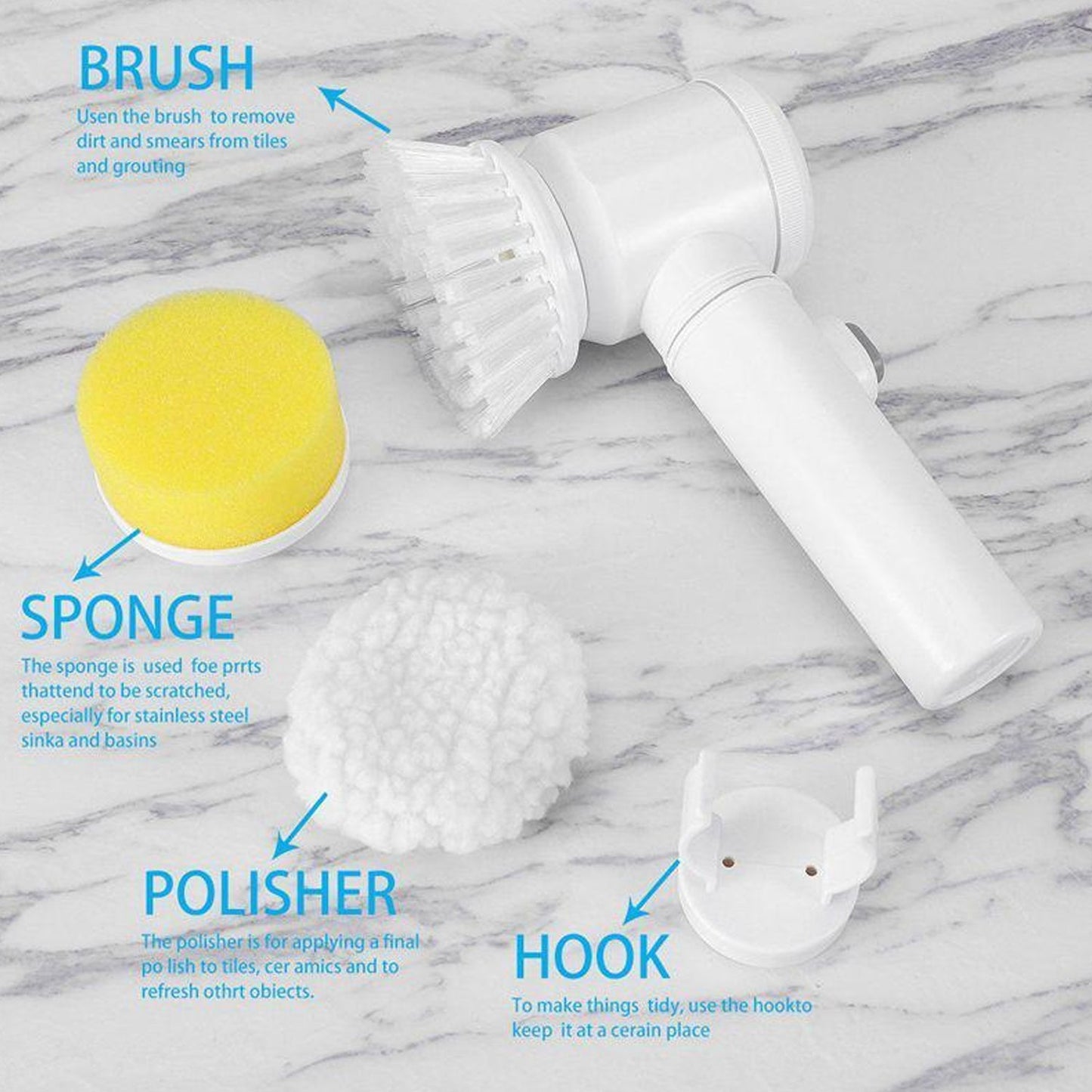 5in1 Home Kitchen Electric Cleaning Brush, Electric Spin Scrubber (X971)