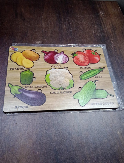 Wooden Vegetable Puzzle Learning Educational Board (1 Set / 28×20 Cm) (X722)