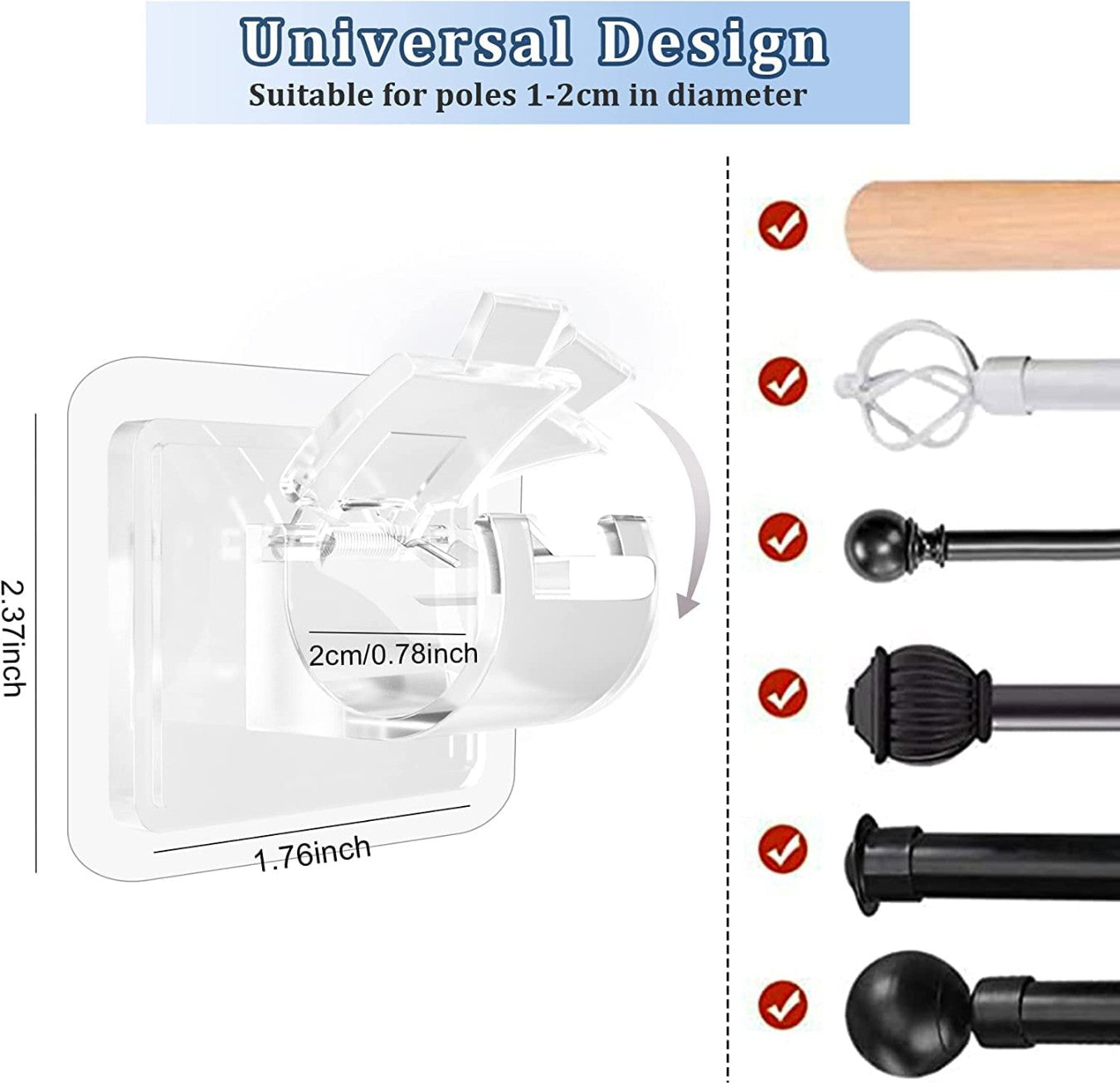ROD HOLDER, CERTAIN PIPE HOLDER MULTIPURPOSE WALL STICKER (2PC) (YS+X122)