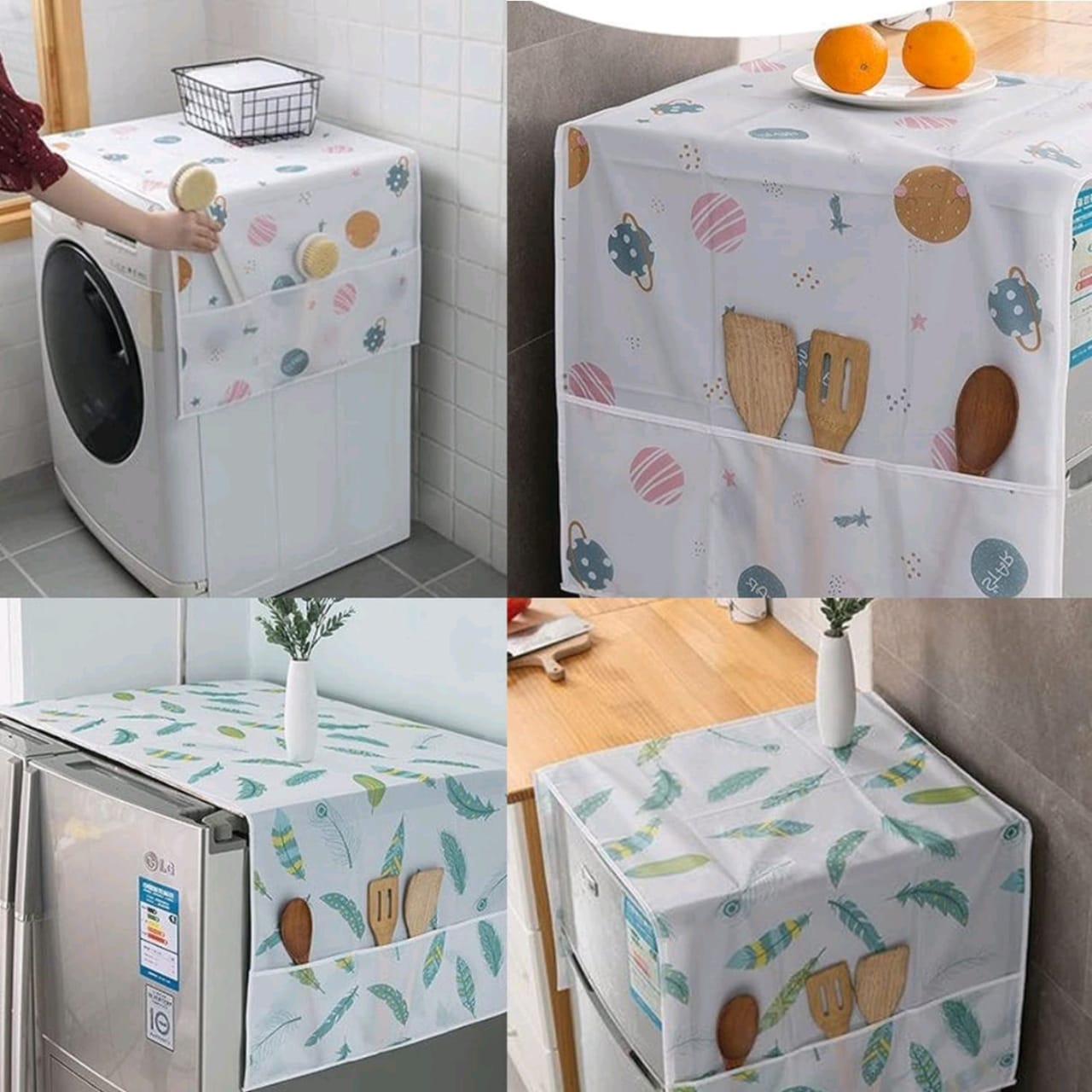 Printed Fridge Cover for Top with 6 Utility Pockets (B5)2-X116)