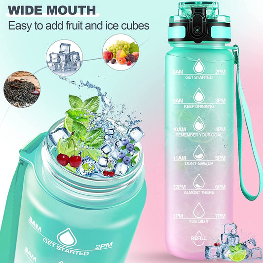 Motivational Water Bottle With Straw  Time Marker Bpa-free Tritan Portable Gym Water Bottle Leakproof Reusable Special Design For Your Sports Activity Hiking Camping (X718)