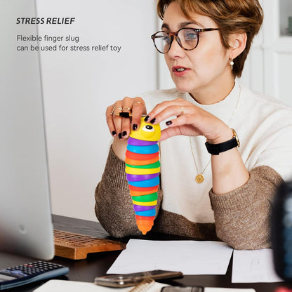 MKK-43-3D Rainbow Color Plastic Slug Fidget Toys, Stress Relieving Toy, Sensory Slug Toy for Boys and Girls, Finger slug Toy, for Autistic, Caterpillar Fidget Toys Stress Relief Gifts for Toddlers Kids Adults  (1 Pc)
