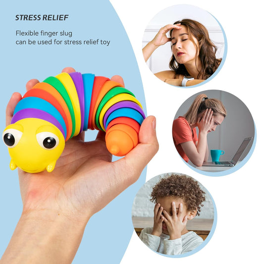 MKK-43-3D Rainbow Color Plastic Slug Fidget Toys, Stress Relieving Toy, Sensory Slug Toy for Boys and Girls, Finger slug Toy, for Autistic, Caterpillar Fidget Toys Stress Relief Gifts for Toddlers Kids Adults  (1 Pc)