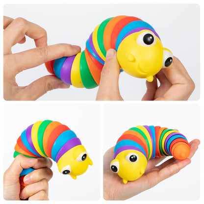 MKK-43-3D Rainbow Color Plastic Slug Fidget Toys, Stress Relieving Toy, Sensory Slug Toy for Boys and Girls, Finger slug Toy, for Autistic, Caterpillar Fidget Toys Stress Relief Gifts for Toddlers Kids Adults  (1 Pc)