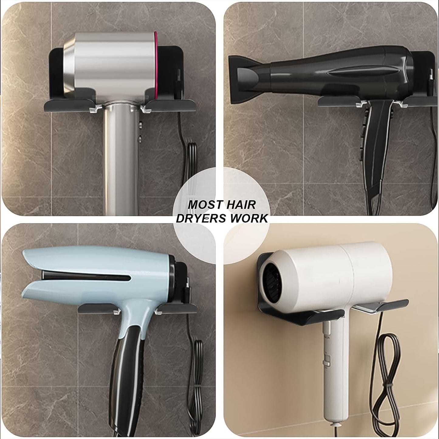 Hair Dryer Holder Wall Mounted Space Plastic Drill Blow Dryer Organizer Rack For Hair Tool Bedroom Bathroom (X1026)