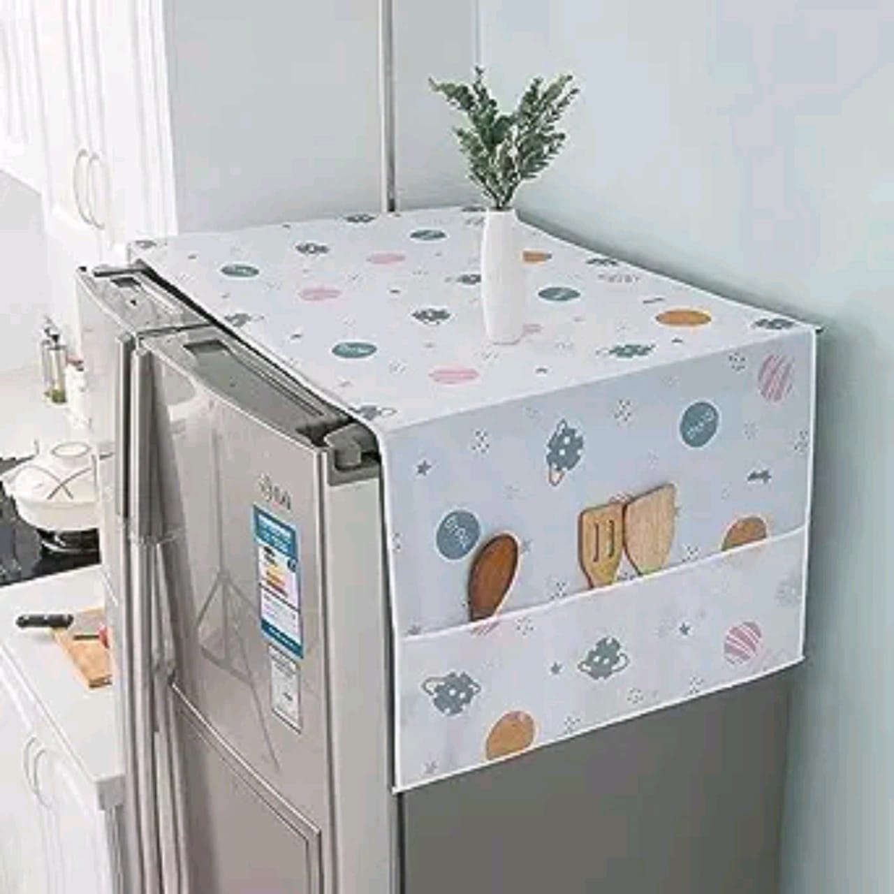 Printed Fridge Cover for Top with 6 Utility Pockets (B5)2-X116)