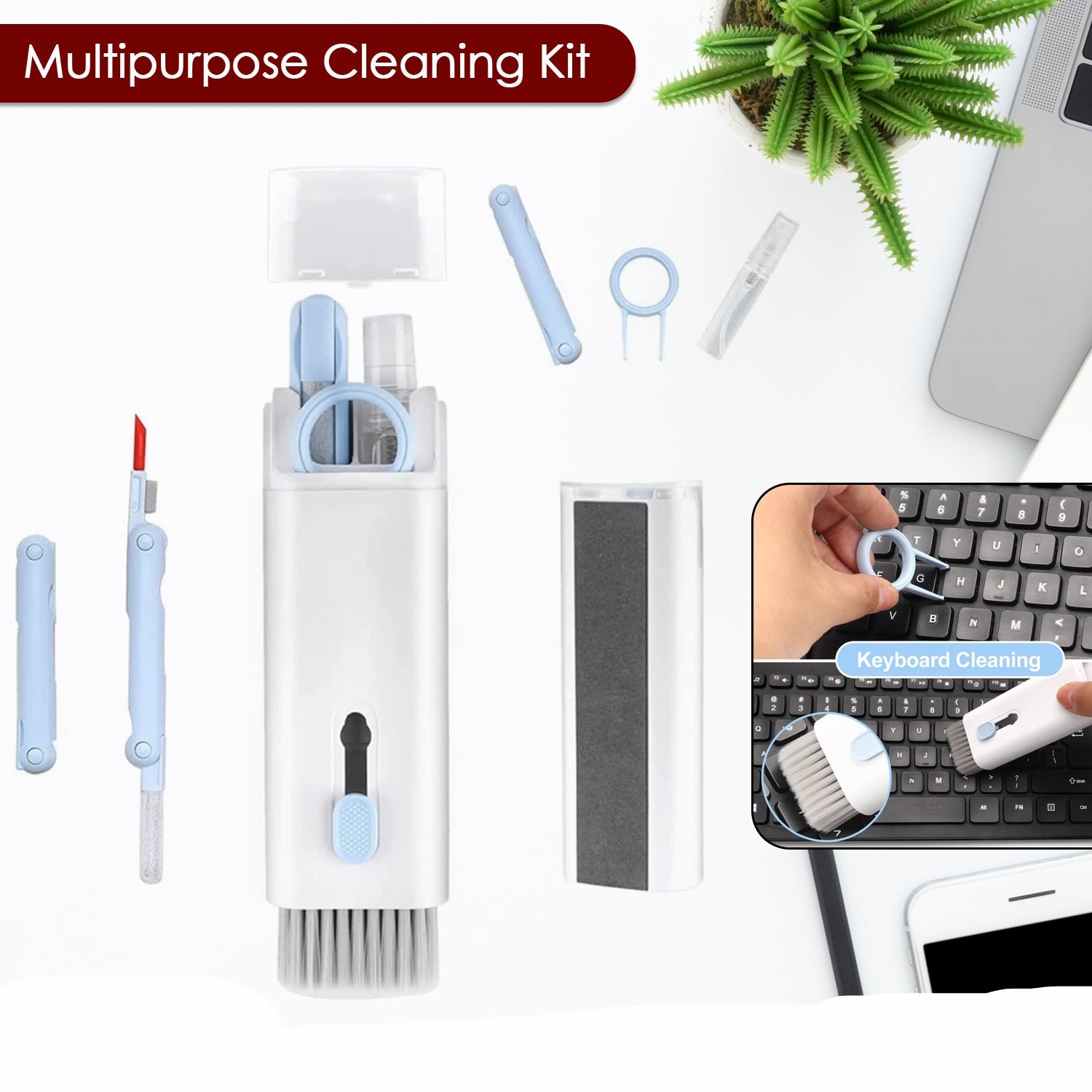 7 In 1 Electronic Cleaner Kit Cleaning Kit For Monitor Keyboard Airpods Screen Dust Brush Including Soft Sweep Swipe Airpod Cleaner Pen Key Puller And Spray Bottle