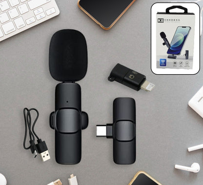 Intelligent Noise Cancelling Live Streaming Clip on Microphone for Type-C & for iPhone with Charging Mini Wireless Lapel Collar Microphone (MKK-X66)