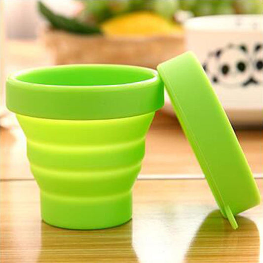 Round Silicone Foldable Glass  Cup Foldable Travel Mug With Lid (1 Pc) (X951)