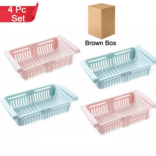 Adjustable Fridge Storage Basket Fridge Racks Tray Sliding Storage Racks (4 Pc Set)