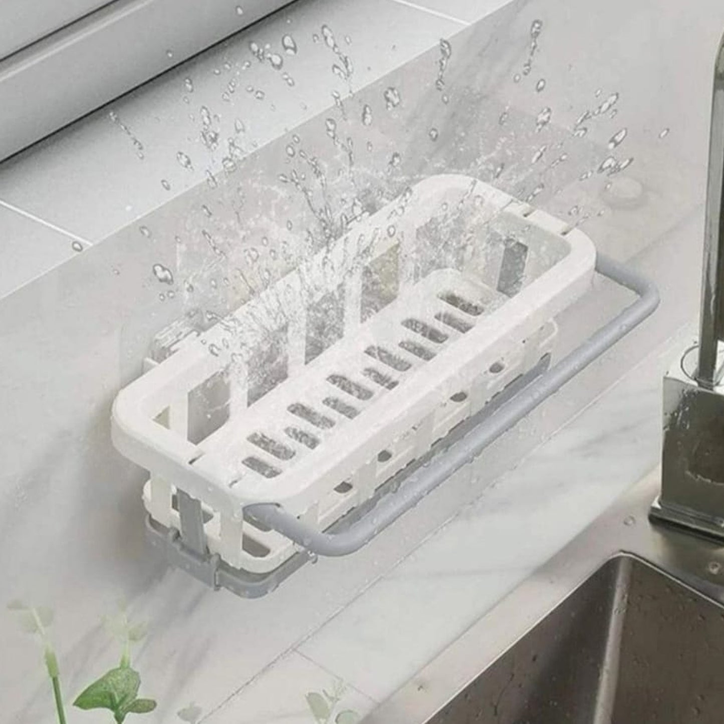 Multipurpose Platic Hanging Drain Rack Retractable Sponge Storage Hanging Rack With Adhesive Hook For Kitchen And Bathroom Dishcloth Holders Basket Drying Tray Organizer (X1051)