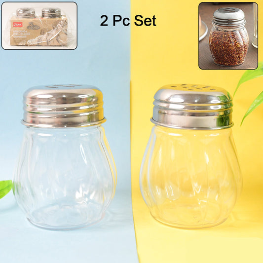 Apex Oregano  Chilli Flakes Dispenser Set  2 Pcs Glass Spice Shaker With Stainless Steel Lid