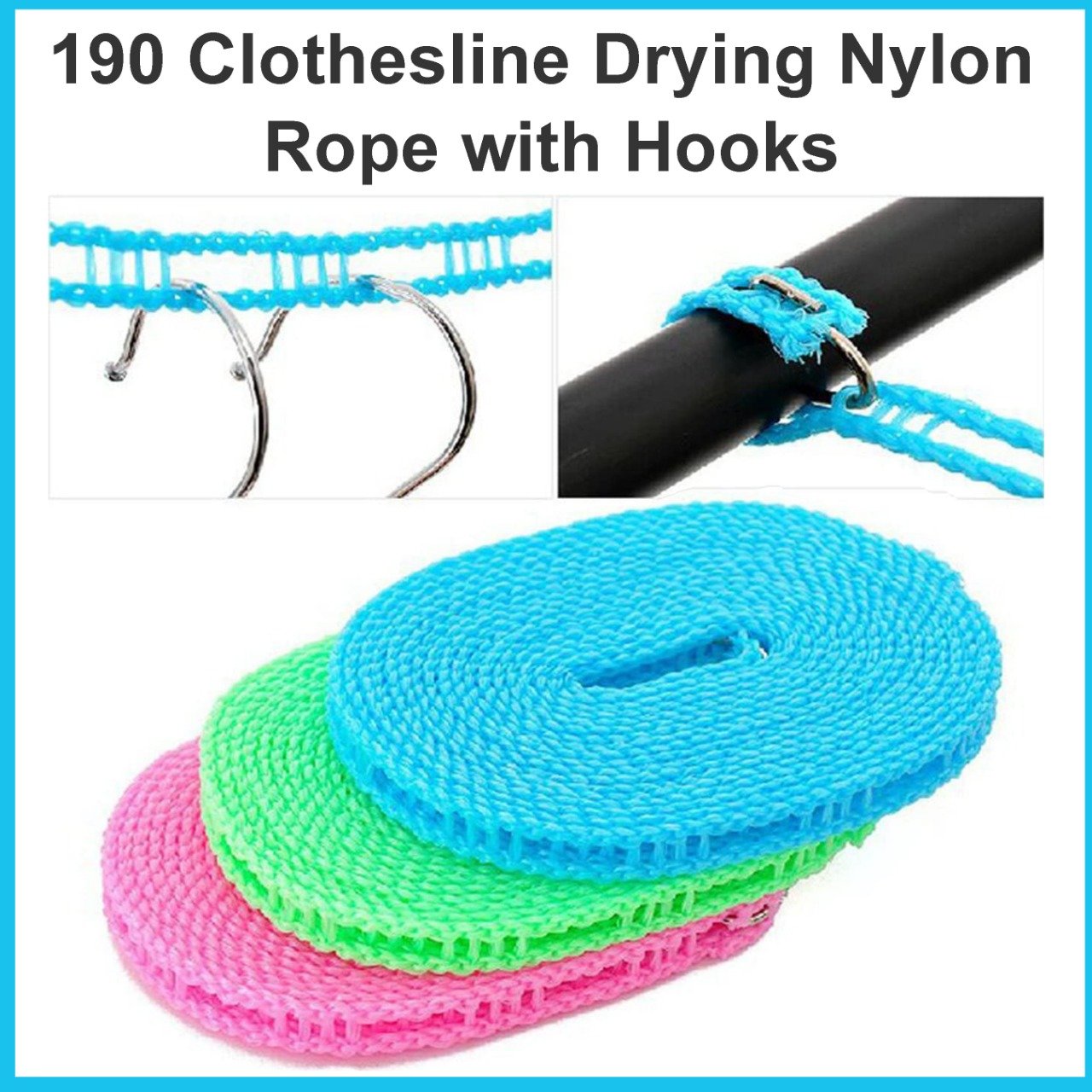 Clothesline Drying Nylon Rope with Hooks  (MKK+X94)