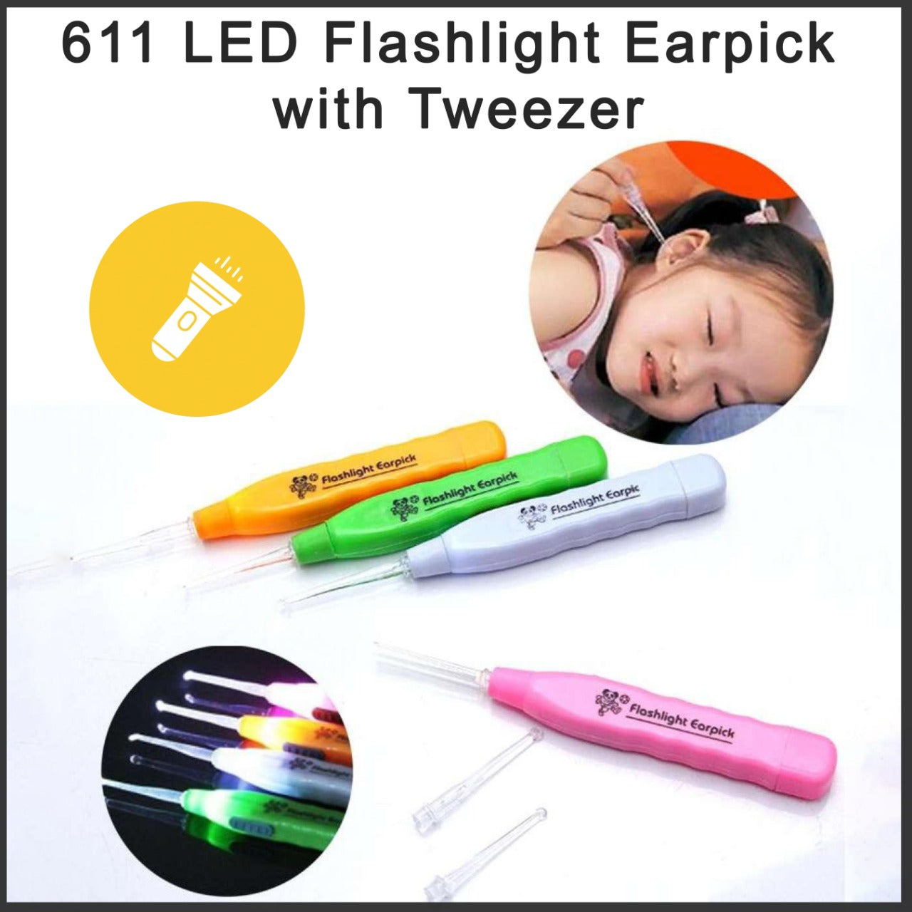 LED Flashlight Earpick with Tweezer (X1048)