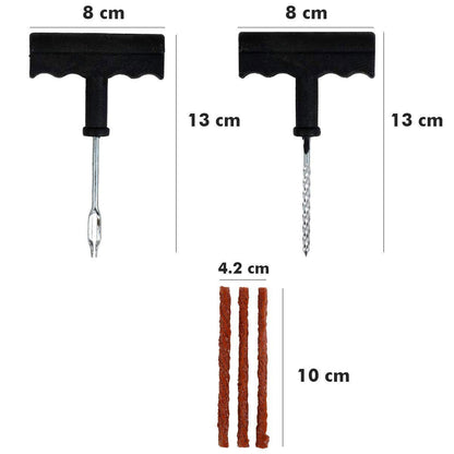 Puncture Repair Kit Tubeless Tyre Full Set With Nose Pliers Rubber Cement And Extra Strips For Cars Bikes (X1010)