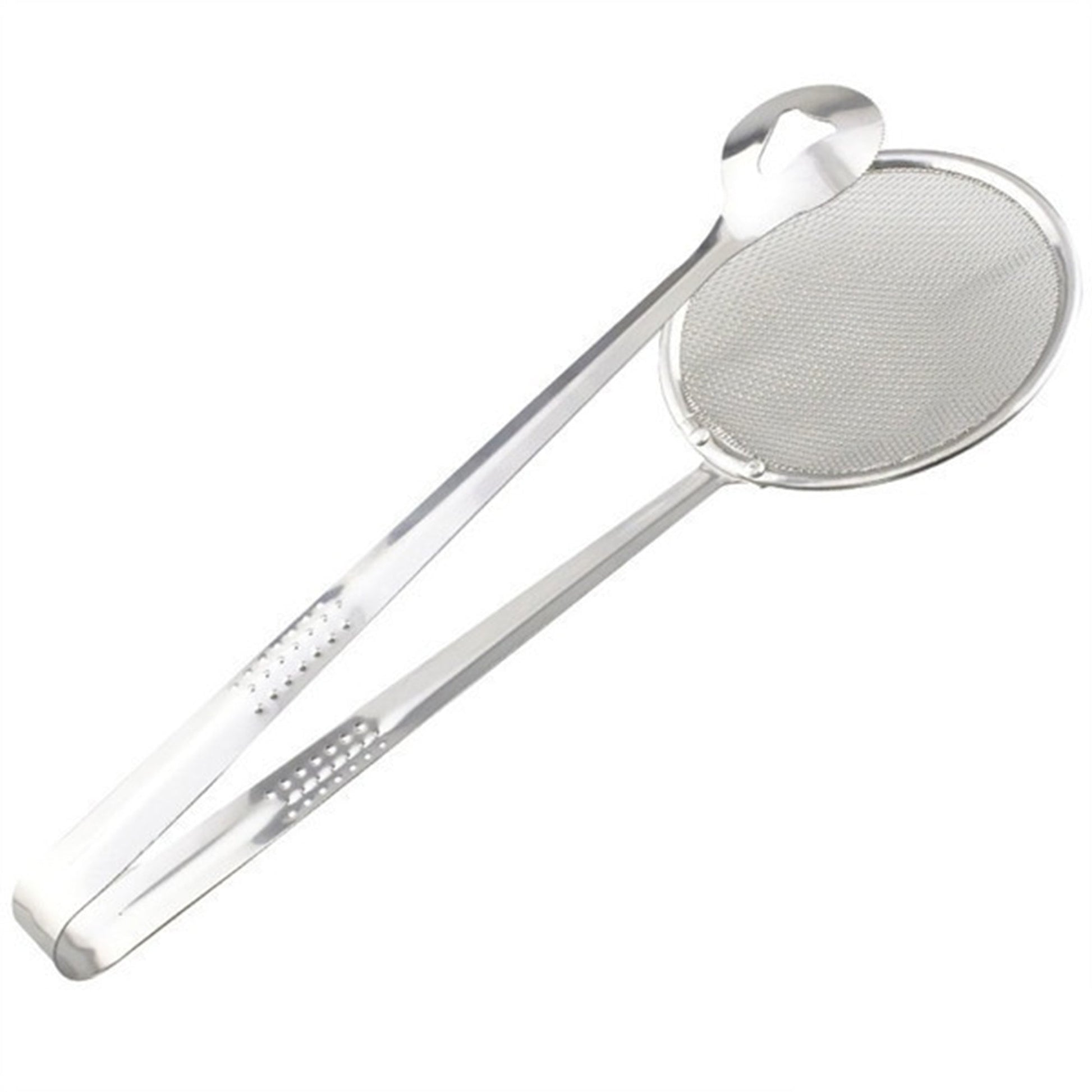 Stainless steel filter spoon with clip for frying, multi-use.