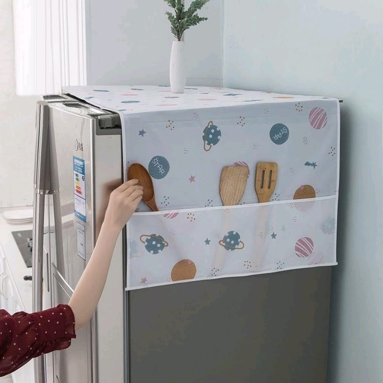 Printed Fridge Cover for Top with 6 Utility Pockets (B5)2-X116)