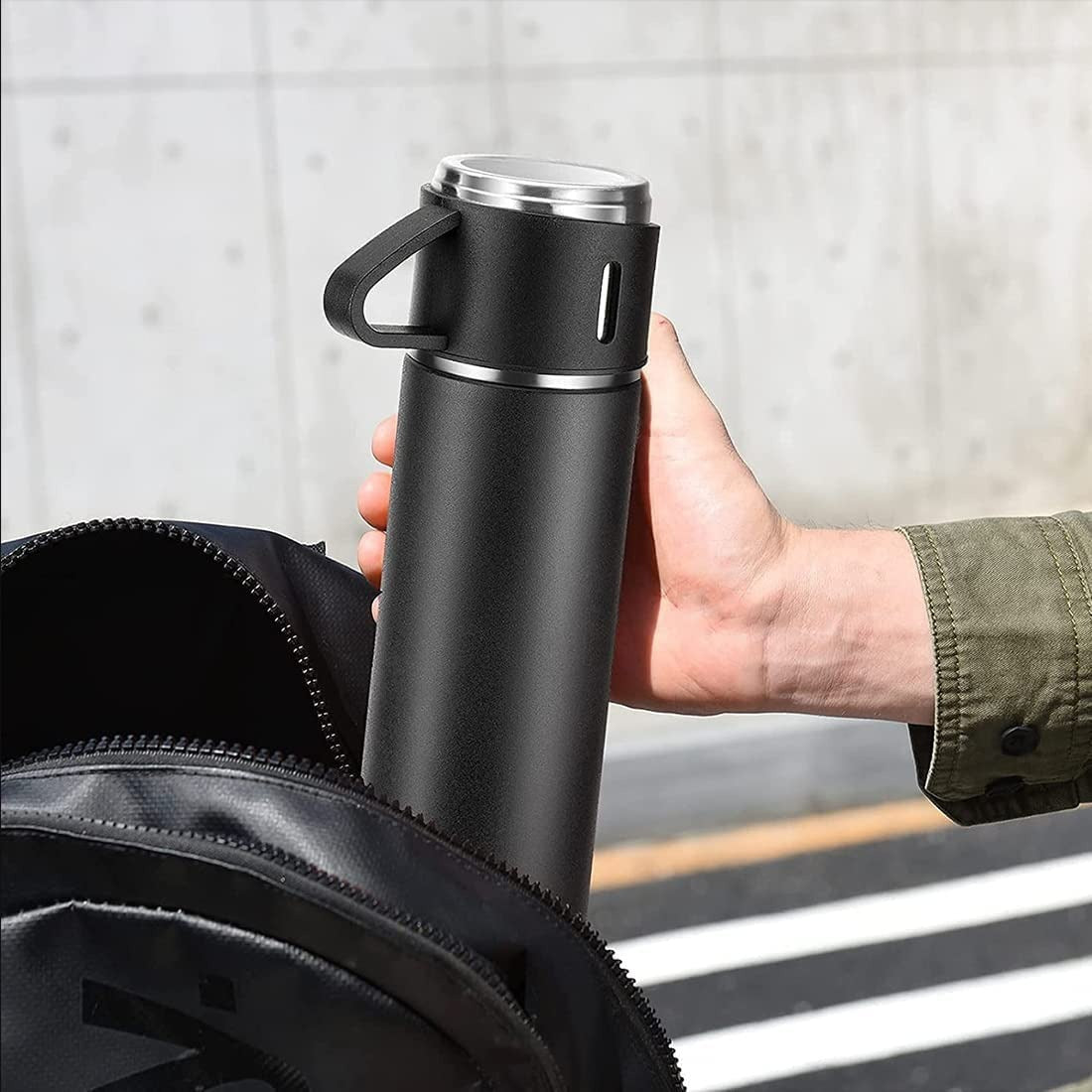Stainless Steel Vacuum Flask Set With 3 Steel Cups Combo For Coffee Hot Drink And Cold Water Flask Ideal Gifting Travel Friendly Latest Flask Bottle. (500ml) (X1042)