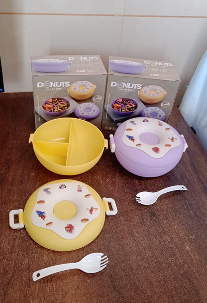 Donut Shaped Double Insulated 3 Compartment Lunch Box (1 Pc / Mix Color) (X426)