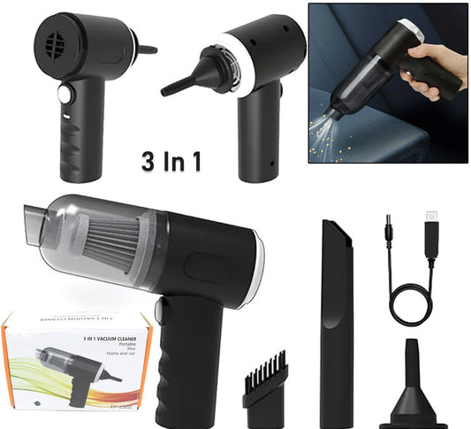 3 in 1 Car Mini Vacuum Cleaner with Blower Wireless Portable Rechargeable Handheld High Power Suction Vacuum Cleaning Machine for Home Car Computer Keyboard Cordless Air Blowing Dusting  (MKK+X92)