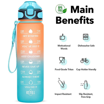 Motivational Water Bottle With Straw  Time Marker Bpa-free Tritan Portable Gym Water Bottle Leakproof Reusable Special Design For Your Sports Activity Hiking Camping (X718)