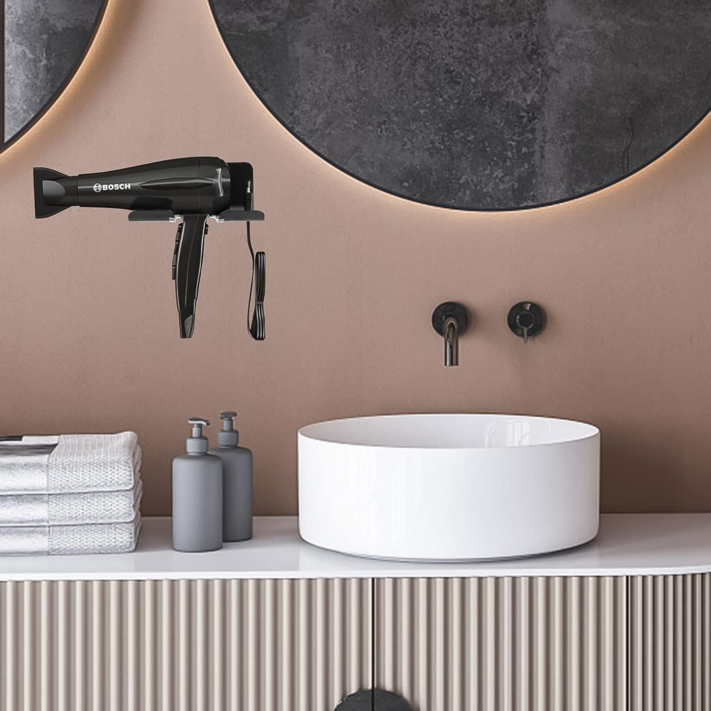 Hair Dryer Holder Wall Mounted Space Plastic Drill Blow Dryer Organizer Rack For Hair Tool Bedroom Bathroom (X1026)