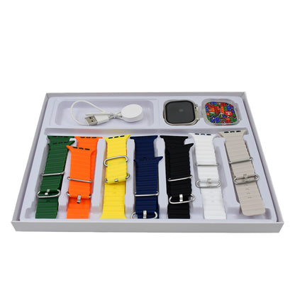 7 In 1 Ultra Smart Watch Combo With Seven Classic Straps  Transparent Screen Guard (1 Set  Mix Color) (MKK-X62)
