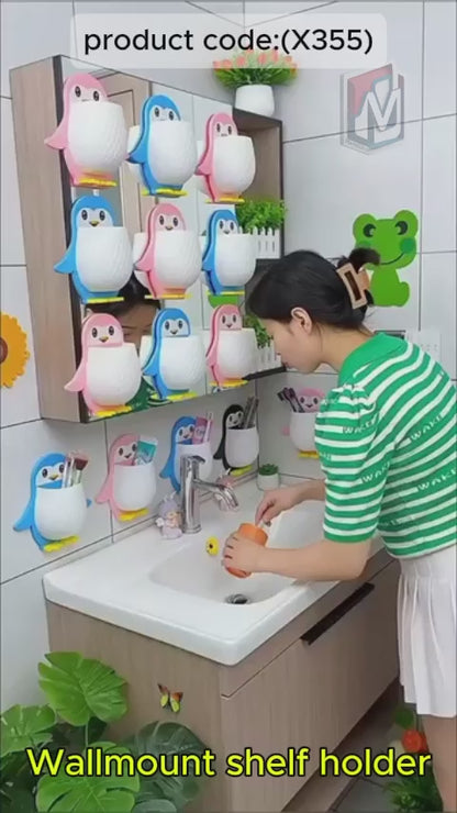 Penguin Storage Box, Adhesive Remote Case, Electric Toothbrushes Holder, (X355)