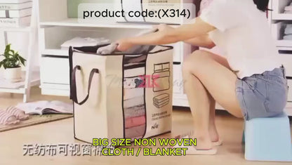 BIG SIZE NON WOVEN CLOTH / BLANKET ORGANIZER WITH ZIP & GRIP ((29*45*49CM) (X314)