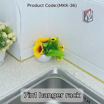 Plastic 7-in-1 Multifunction Retractable Wall-Mounted Pull-Out Hanger Rack Without Punching Hooks Up for Kitchen Bathroom (1-X36)