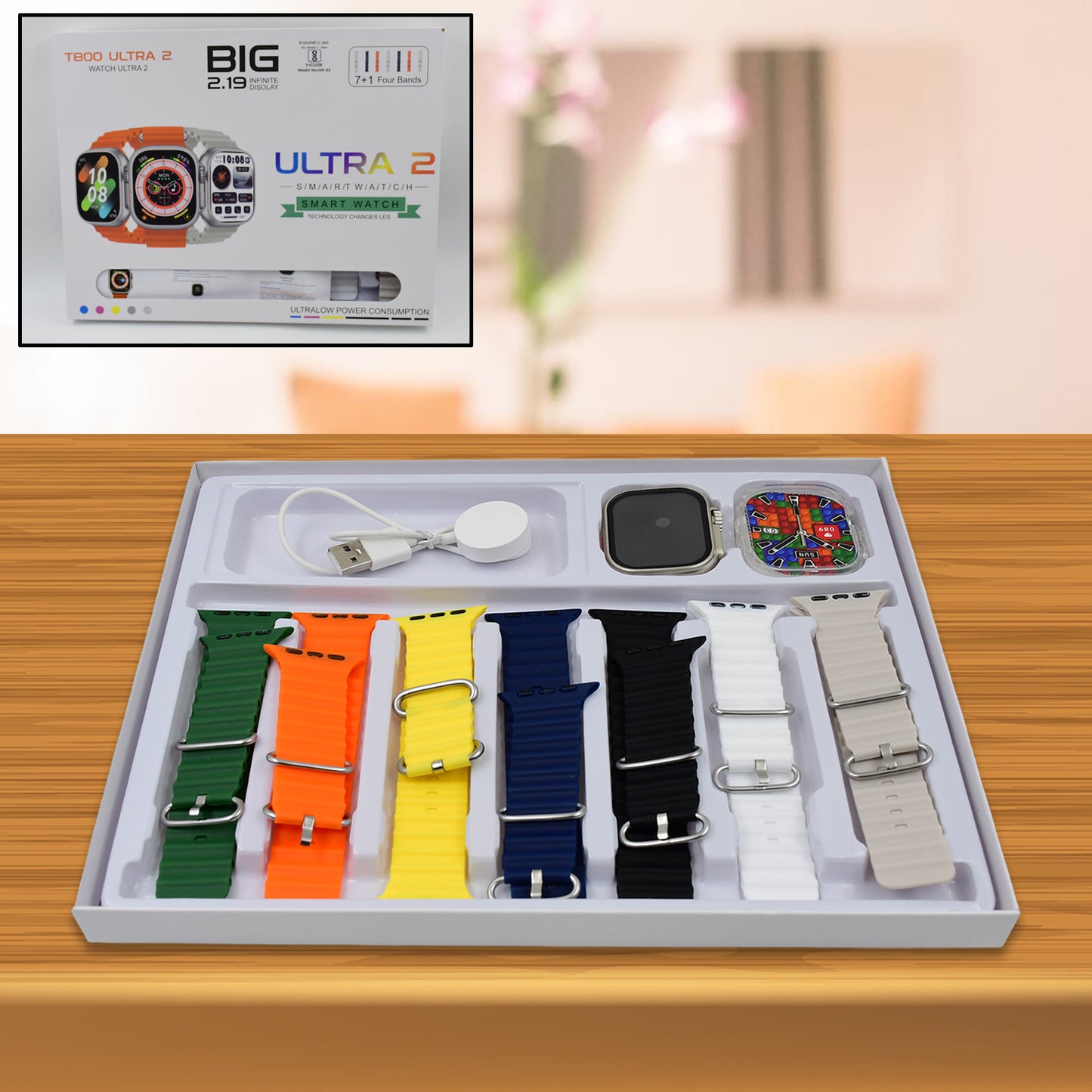 7 In 1 Ultra Smart Watch Combo With Seven Classic Straps  Transparent Screen Guard (1 Set  Mix Color) (MKK-X62)