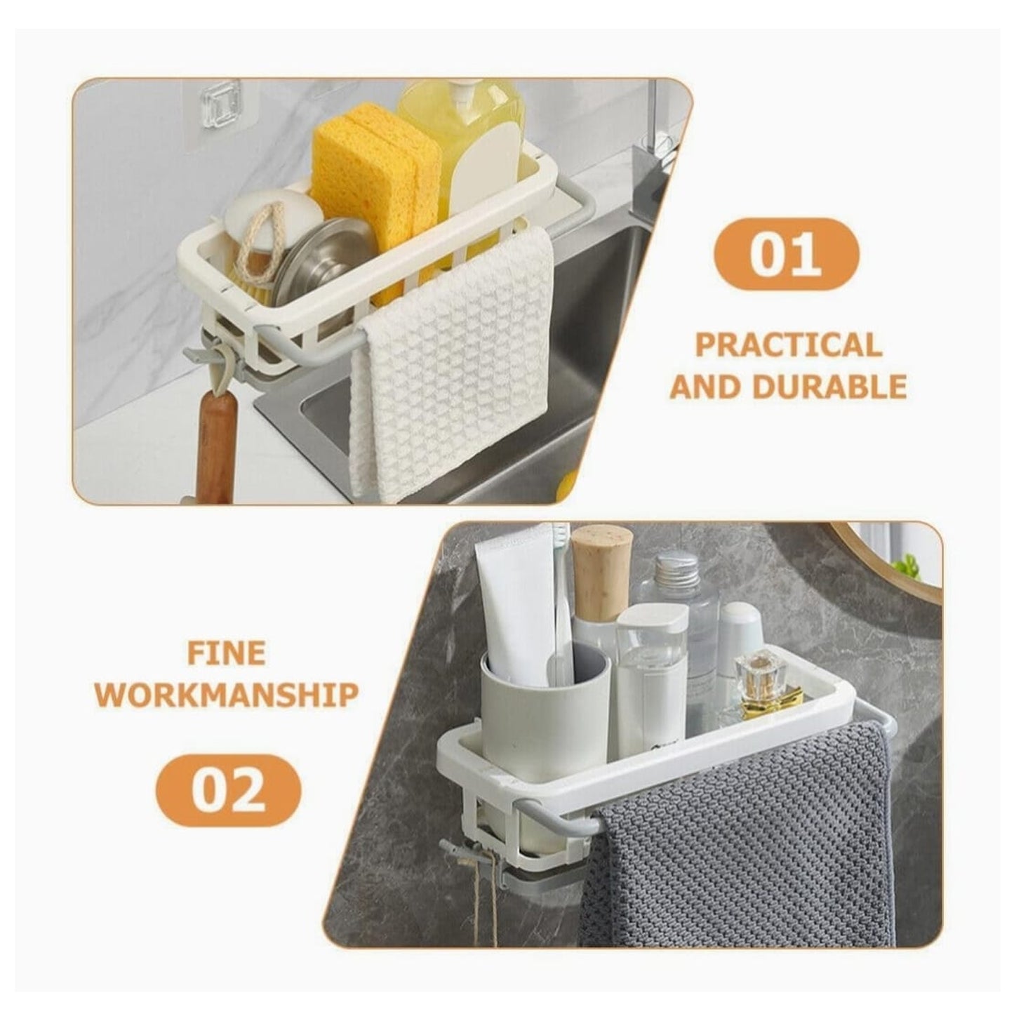 Multipurpose Platic Hanging Drain Rack Retractable Sponge Storage Hanging Rack With Adhesive Hook For Kitchen And Bathroom Dishcloth Holders Basket Drying Tray Organizer (X1051)